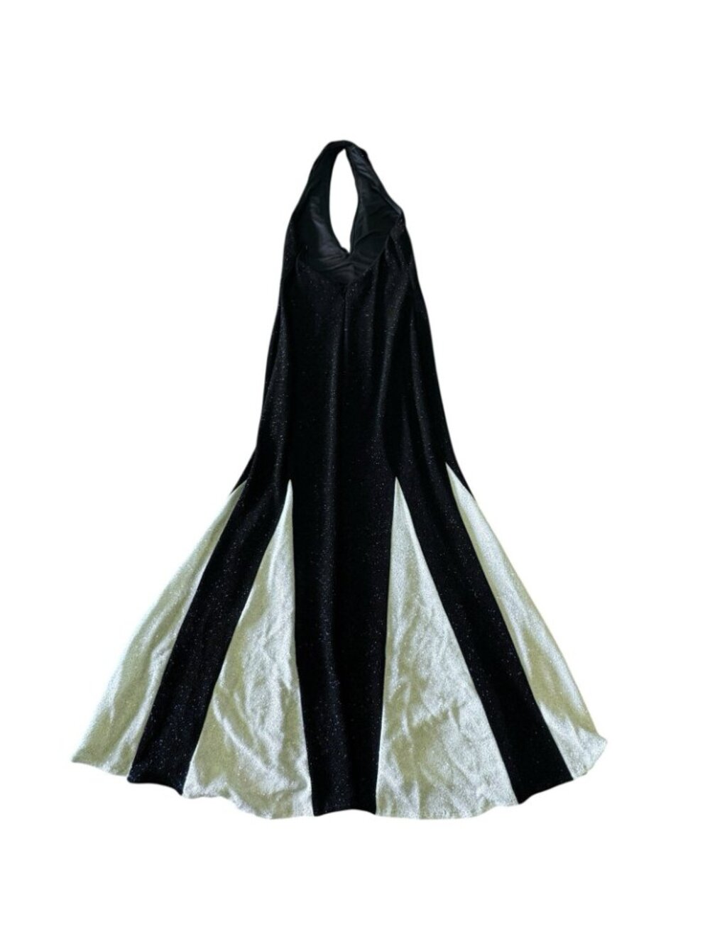 Maxi Halter Dress Women's 10 Black White Sparkly Stretchy Cruella Vintage - Picture 11 of 16